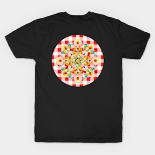 Red Gingham Pastel Mandala T-Shirt